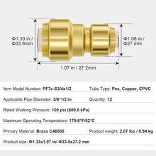 1/2"-3/4" Brass Straight-Through Push-Fit for Air Pipe Fittings (12 PCS)