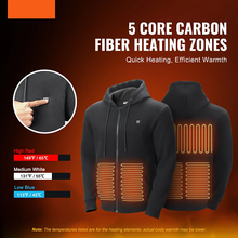 7.4V Battery-Powered Electric Heated Zip Up Sweatshirt for Men & Women, 5 Heating Zones, Lightweight Warm Outdoor Hoodie, Size XL, Black