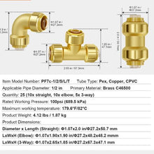 1/2" Push-Fit for Air System (Straight,Elbows,Tees) Pipe Fittings (25PCS)