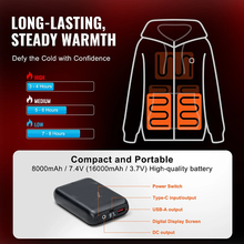 7.4V Battery-Powered Electric Heated Zip Up Sweatshirt for Men & Women, 5 Heating Zones, Lightweight Warm Outdoor Hoodie, Size XL, Black