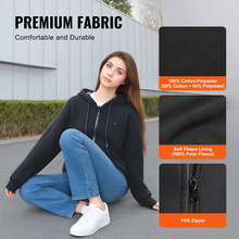 7.4V Battery-Powered Electric Heated Zip Up Sweatshirt for Men & Women, 5 Heating Zones, Lightweight Warm Outdoor Hoodie, Size XL, Black