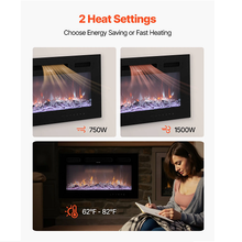 50-Inch Electric Fireplace, 1500W, Wall-Mounted/Recessed, Flat Style with Remote Control