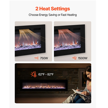 60 Inch Electric Fireplace, 1500W, Wall Mounted and Recessed, with Remote Control, Flat Style