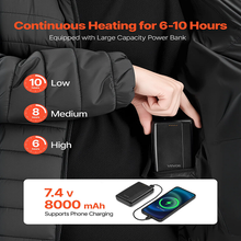 7.4V Battery Men’s Heated Jacket with Soft Shell Electric Heating Coat, 4 Heating Zones, 3 Heat Settings, Hiking, Outdoor Work, Size M, Black