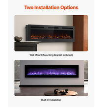 72-Inch Electric Fireplace, 1500W, Wall-Mounted & Recessed, Flat Style, with Remote Control