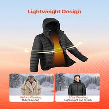 7.4V Battery Men’s Heated Jacket with Soft Shell Electric Heating Coat, 4 Heating Zones, 3 Heat Settings, Hiking, Outdoor Work, Size M, Black