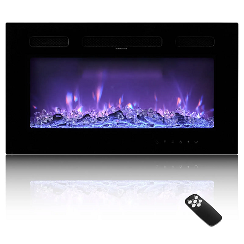 30-Inch Electric Fireplace, 1500W, Wall-Mounted/Recessed, Flat Style with Remote Control