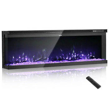 50-Inch Electric Fireplace, 1500W, Three-Sided Glass, Wall-Mounted/Recessed