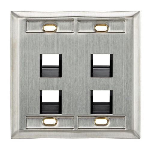 Angled Stainless Steel QUICKPORT Wallplate Dual-Gang 4-Port 43081-2L4