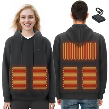 7.4V Battery-Powered Electric Heated Pullover Sweatshirt for Men & Women, 5 Heating Zones, Lightweight Warm Outdoor Hoodie, Size M, Black