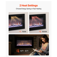 30-Inch Electric Fireplace, 1500W, Wall-Mounted/Recessed, Flat Style with Remote Control