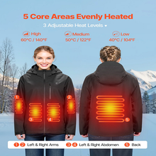 7.4V Battery Women’s Heated Jacket with Soft Shell Electric Heating Coat, 5 Heating Zones, 3 Heat Settings, Machine Washable, Size XL, Black