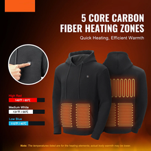 7.4V Battery-Powered Electric Heated Pullover Sweatshirt for Men & Women, 5 Heating Zones, Lightweight Warm Outdoor Hoodie, Size S, Black