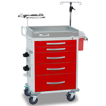 Medical Cart Rescue Emergency Room Five Red Loaded Drawers Series Detecto RC33669RED-L