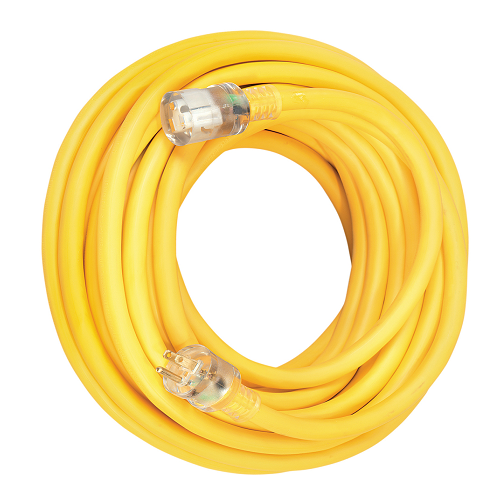 50' Ft 10/3 SJTW Yellow Outdoor Extension Cord With Power Light Indicator 2688SW0002 (Pack Of 4)