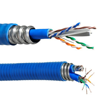 Premises Aluminum Interlock Armored Category 6, Category 5e, Category 3 and/or RG-6, Quad Coax Riser CMR Cables