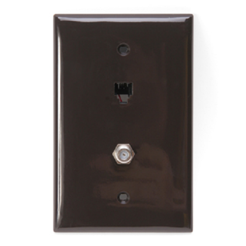 6P4C x F Midsize Telephone & Video Wall Jack Brown 40539-CMB