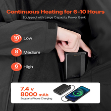 7.4V Battery Men’s Heated Jacket with Soft Shell Electric Heating Coat, 5 Heating Zones, 3 Heat Settings, Machine Washable, Size XXXL, Black