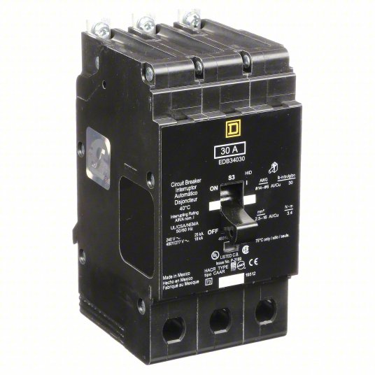 Miniature Circuit Breaker: 30 A, 277/480V AC, Three Phase, 18kA at 277/480V AC, 3 Poles EDB34030