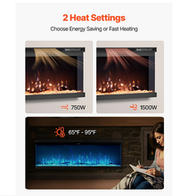 50-Inch Electric Fireplace, 1500W, Three-Sided Glass, Wall-Mounted/Recessed