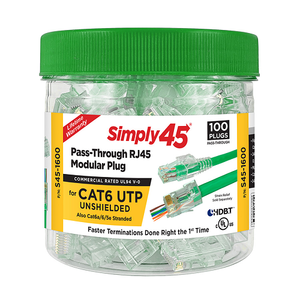 Cat6 Unshielded Pass Through RJ45 Modular Plugs Green Tint S45-1600 (100pcs/3Jar)