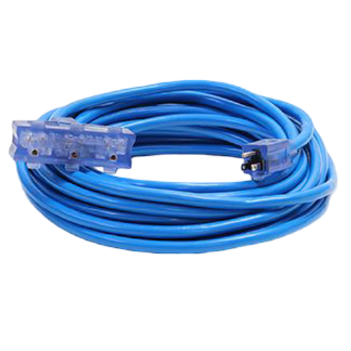 50FT 12/3 SJTW Cold Weather Triple Tap Extension Cord With CGM Blue