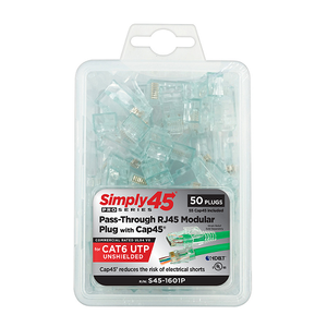 ProSeries Cat6 Unshielded Pass Through With Cap45 Clamshell RJ45 Modular Plugs Green Tint S45-1601P (50pcs/5Clamshell)