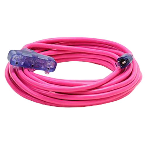 50FT 12/3 SJTW Cold Weather Triple Tap Extension Cord With CGM Pink