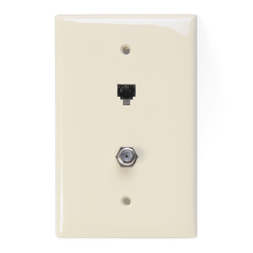 6P4C x F Midsize Telephone & Video Wall Jack Light Almond 40539-CMT