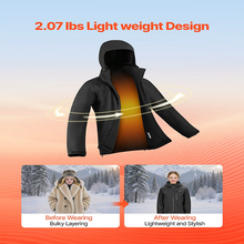 7.4V Battery Men’s Heated Jacket with Soft Shell Electric Heating Coat, 5 Heating Zones, 3 Heat Settings, Machine Washable, Size XXXL, Black