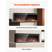 50-Inch Electric Fireplace, 1500W, Three-Sided Glass, Wall-Mounted/Recessed