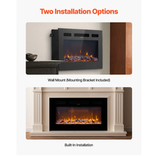 36-Inch Electric Fireplace, 1500W, Wall-Mounted & Recessed, Flat Style, with Remote Control