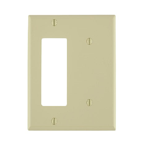 2-Gang Wallplate 1-Blank 1-Decora Thermoplastic Nylon Ivory 80708-I