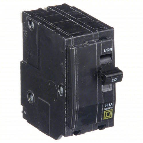 SQUARE D Miniature Circuit Breaker: 20 A, 120/240V AC, Single Phase, 10kA at 120/240V AC, 2 Poles QO220