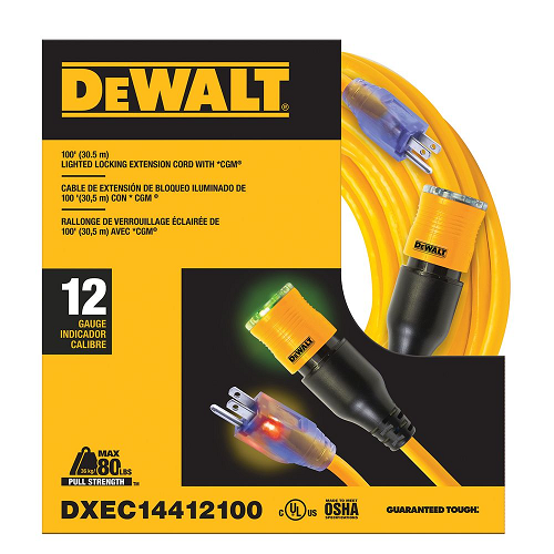 50FT 12/3 SJTW Cold Weather Locking  Extension Cord With Yellow
