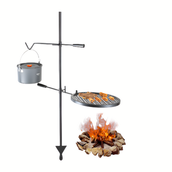 Swivel Campfire Grill Grate Round Fire Pit Heavy Duty Steel Outdoor