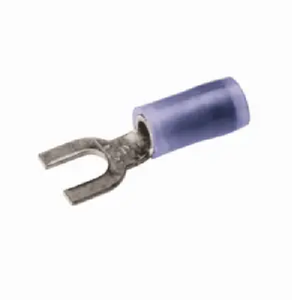 Burndy TN1414F 16 - 14 AWG 1/4" Stud Tin-Plated Nylon Insulated Copper Fork Tongue Terminal Lug Blue