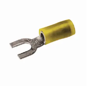 Burndy TN1010F 12 - 10 AWG #8 - #10 Stud 1 Hole Tin-Plated Nylon Insulated Shrouded Barrel Copper Fork Tongue Terminal Lug Yellow