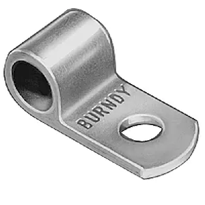 Burndy YBM2CL1 2 AWG 1/4" Stud 1 Hole Uninsulated Flag-Type Ring Standard Barrel Copper Terminal Lug