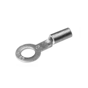 Burndy T1414 14 - 20 AWG 1/4" Stud 1 Hole Tin-Plated Long Barrel Copper Uninsulated Ring Tongue Terminal Lug