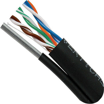 1000' 24 AWG 4 Pairs Black CAT5E Solid Bare Copper LLDPE Jacket Outdoor Messenger Cable