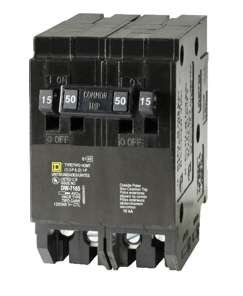 Square D HOMT1515250 2 Pole 50 Amp 1 Pole 15/15 Amp Mini Plug In Quad Tandem Circuit Breaker