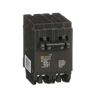 Square D HOMT1515220 2 Pole 20 Amp 1 Pole 15/15 Amp Mini Plug In Quad Tandem Circuit Breaker