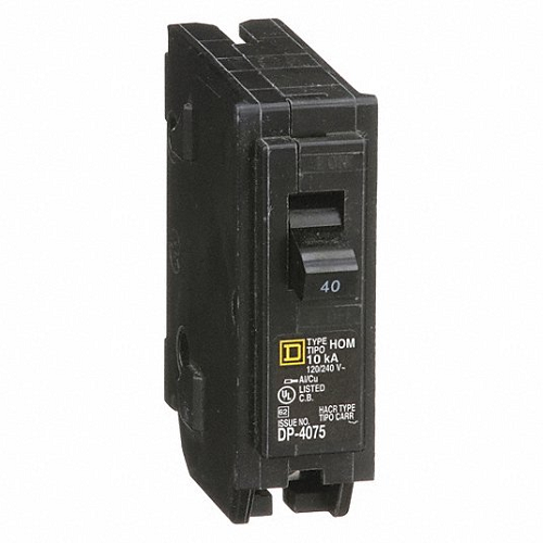 Square D HOM140 1 Pole 40 Amp 120/240 VAC 10 kA Mini Plug On Circuit Breaker