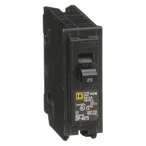 Square D HOM125 1 Pole 25 Amp 120 VAC 10 kA Mini Plug On Circuit Breaker