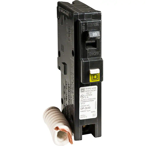 Square D HOM120AFI 1 Pole 20 Amp 120/240 VAC 10 kA Arc Fault Interrupter Circuit Breaker