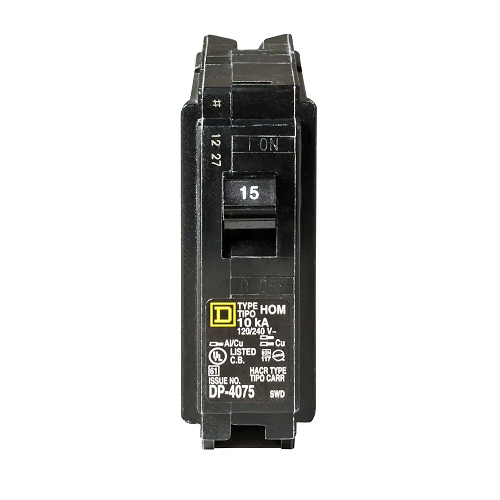 Square D HOM115 1 Pole 15 Amp 120/240 VAC 10 kA Mini Plug In Circuit Breaker