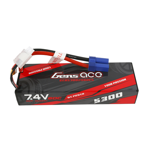 Gens Ace 5300mAh 2S1P 7.4V 60C HardCase Lipo Battery Pack 24# With EC5 Plug For RC Car