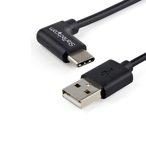 3' USB-A to USB-C Right Angle Charging Cable Black