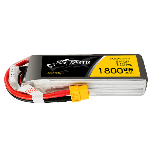 Tattu 1800mAh 4S1P 14.8V 75C Lipo Battery Pack With XT60 Plug